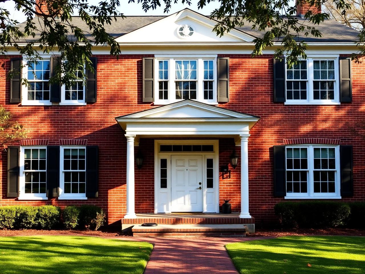 The Ashford Elevation A — Red brick, white trim exterior