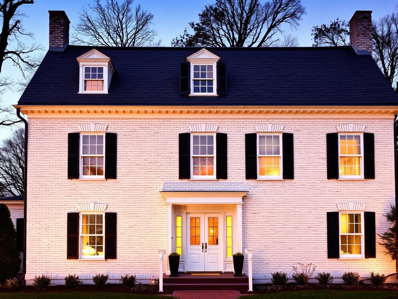 The Ashford Elevation B — Painted brick, black shutters exterior