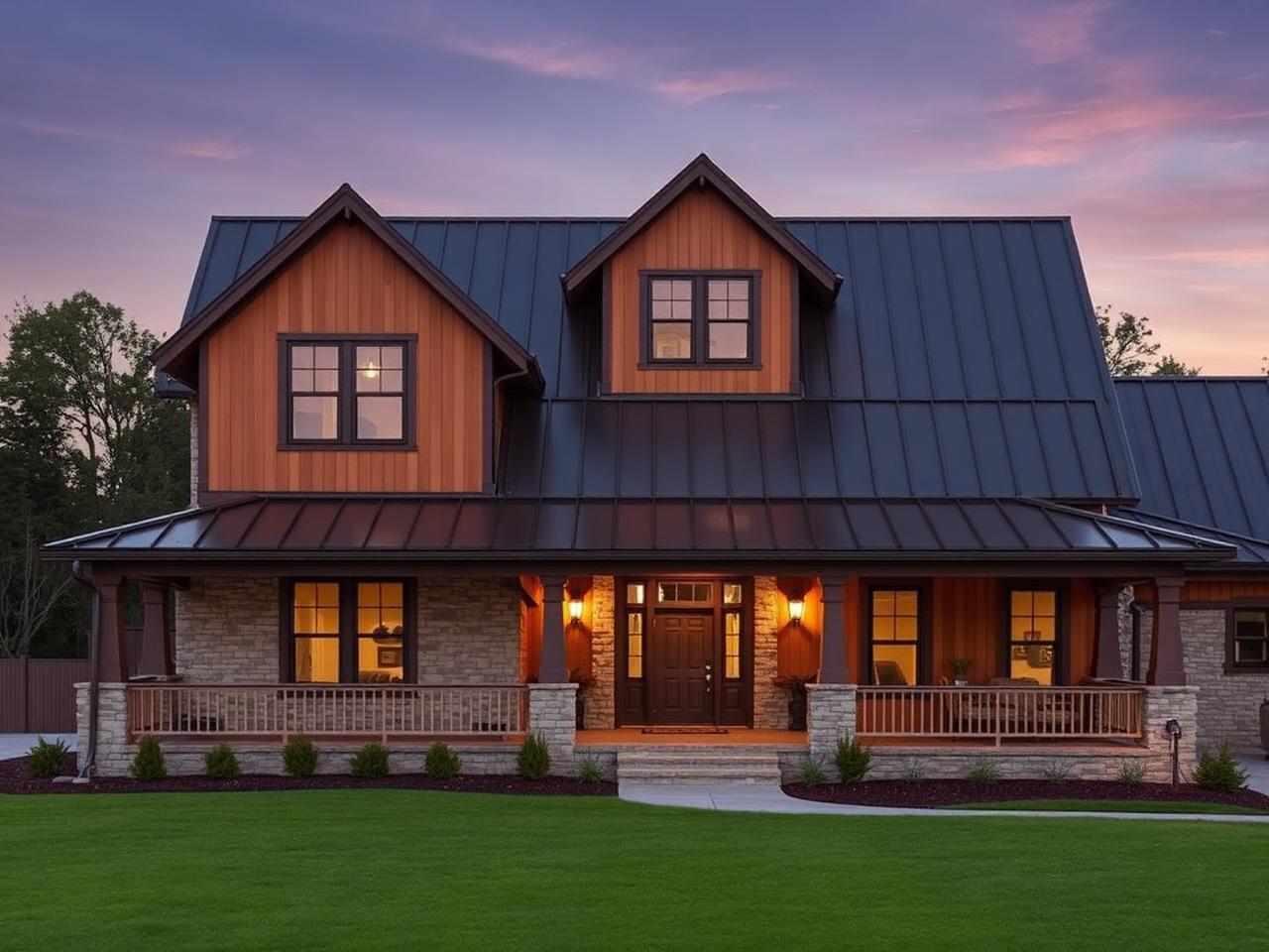 The Everett Elevation B — Cedar and stone exterior