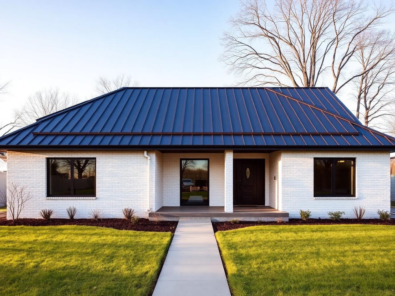 The Marlow Elevation B — White brick with metal roof exterior